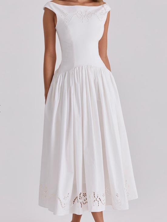 House of CB Dresses & Skirts - House of CB Lauren White Cotton Broderie Anglaise Boat Neck Maxi Dress
